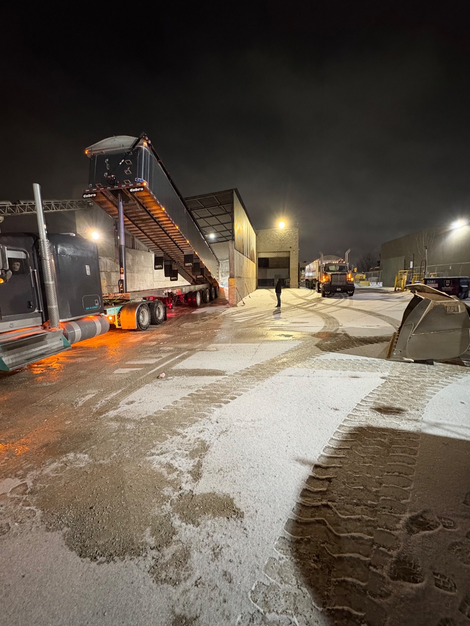 Bulk road salt delivery being unloaded at True North Salt